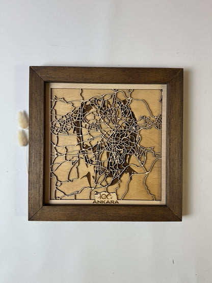 Ankara: Ahşap Gravür Haritası | Cumhuriyetin Kuruluşu Minimalist Ahşap Harita | El İşi Epoksi Duvar Tablosu (Cumhuriyet Serisi)