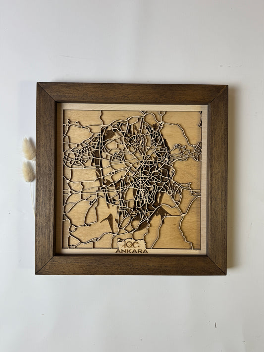 Ankara: Ahşap Gravür Haritası | Cumhuriyetin Kuruluşu Minimalist Ahşap Harita | El İşi Epoksi Duvar Tablosu (Cumhuriyet Serisi)