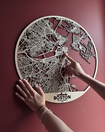 Boston Ahşap Duvar Sanatı – Minimal Soyut Form | Orbit Koleksiyonu