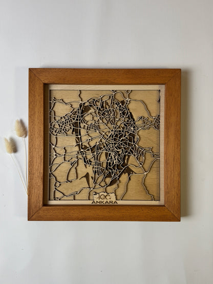 Ankara: Ahşap Gravür Haritası | Cumhuriyetin Kuruluşu Minimalist Ahşap Harita | El İşi Epoksi Duvar Tablosu (Cumhuriyet Serisi)