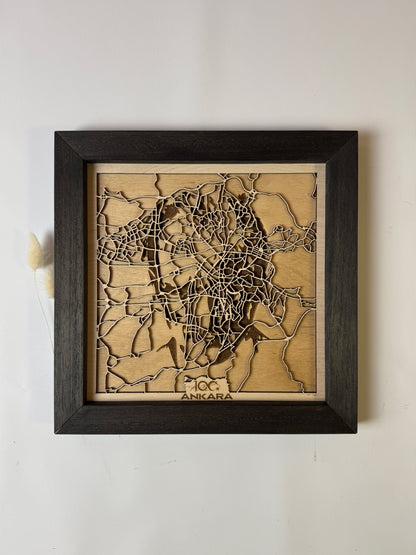 Ankara: Ahşap Gravür Haritası | Cumhuriyetin Kuruluşu Minimalist Ahşap Harita | El İşi Epoksi Duvar Tablosu (Cumhuriyet Serisi)