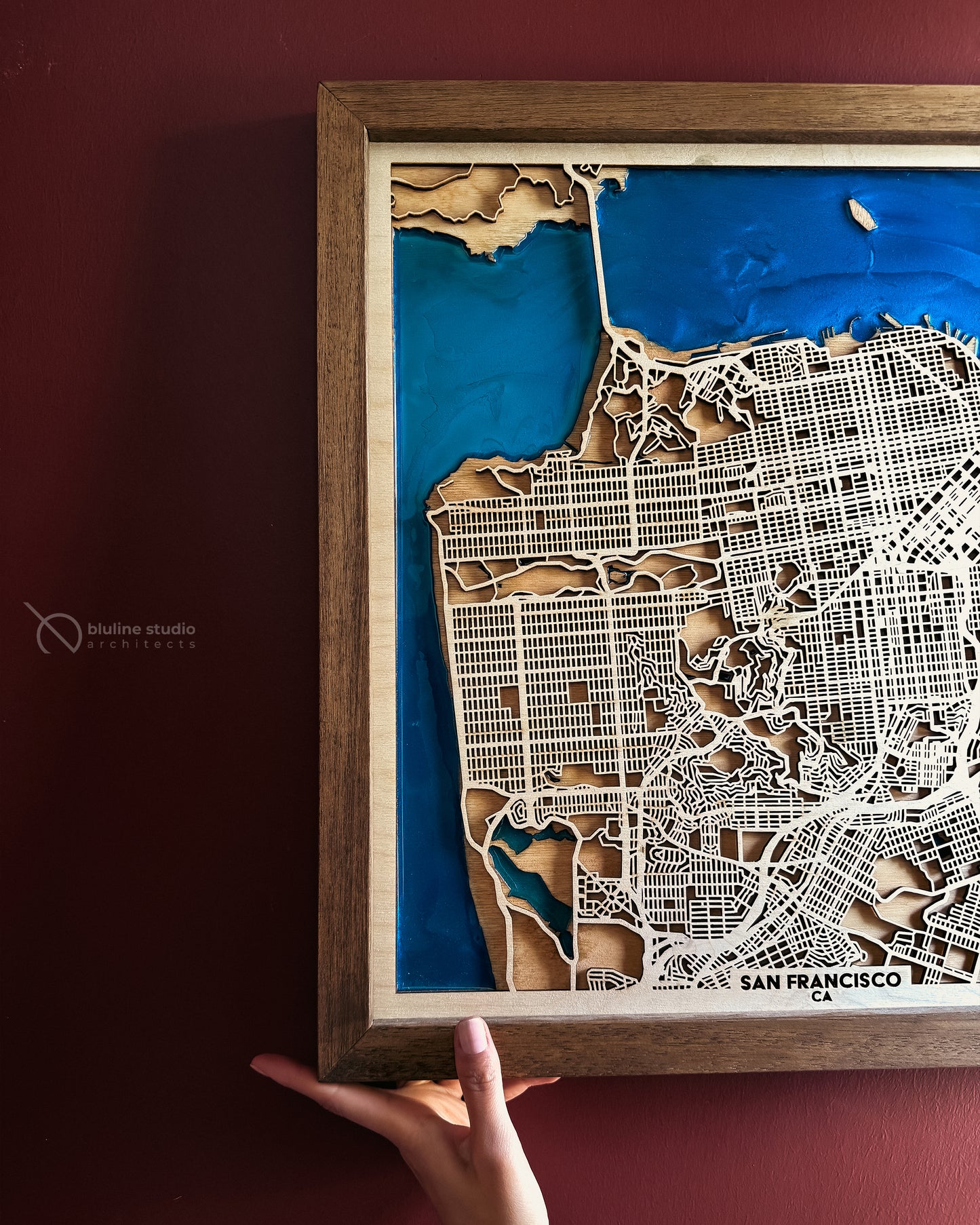 San Francisco Ahşap Şehir Haritası | El Yapımı Epoksi Duvar Sanatı