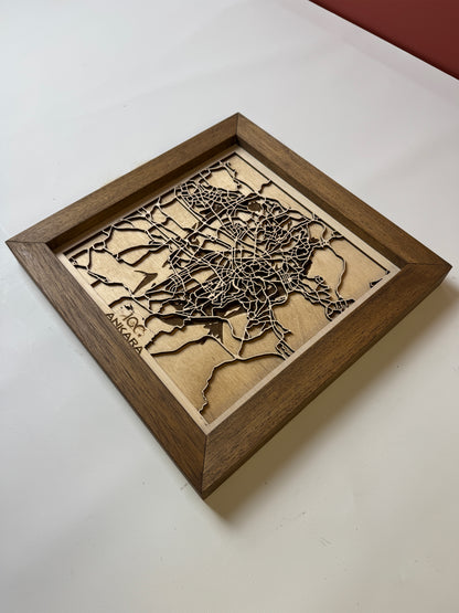 Ankara: Ahşap Gravür Haritası | Cumhuriyetin Kuruluşu Minimalist Ahşap Harita | El İşi Epoksi Duvar Tablosu (Cumhuriyet Serisi)