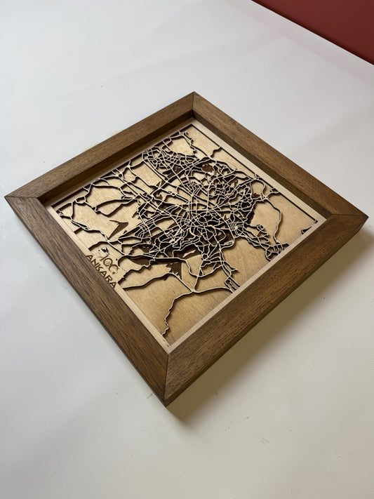Ankara: Ahşap Gravür Haritası | Cumhuriyetin Kuruluşu Minimalist Ahşap Harita | El İşi Epoksi Duvar Tablosu (Cumhuriyet Serisi)