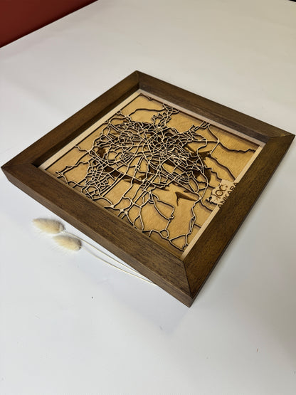 Ankara: Ahşap Gravür Haritası | Cumhuriyetin Kuruluşu Minimalist Ahşap Harita | El İşi Epoksi Duvar Tablosu (Cumhuriyet Serisi)