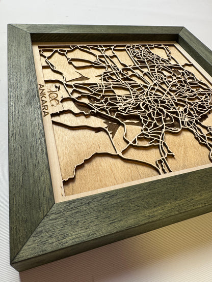 Ankara: Ahşap Gravür Haritası | Cumhuriyetin Kuruluşu Minimalist Ahşap Harita | El İşi Epoksi Duvar Tablosu (Cumhuriyet Serisi)