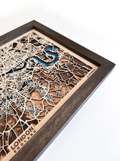 Londra Epoksi Ahşap Kazıma Şehir Haritası |  The Beatles, Sherlock Holmes, Bowie ve Daha Fazlasından Özel Set. Uzaklara Gitme ve Çift Hediyesi. Detaylı Harita