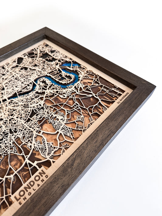 Londra Epoksi Ahşap Kazıma Şehir Haritası |  The Beatles, Sherlock Holmes, Bowie ve Daha Fazlasından Özel Set. Uzaklara Gitme ve Çift Hediyesi. Detaylı Harita