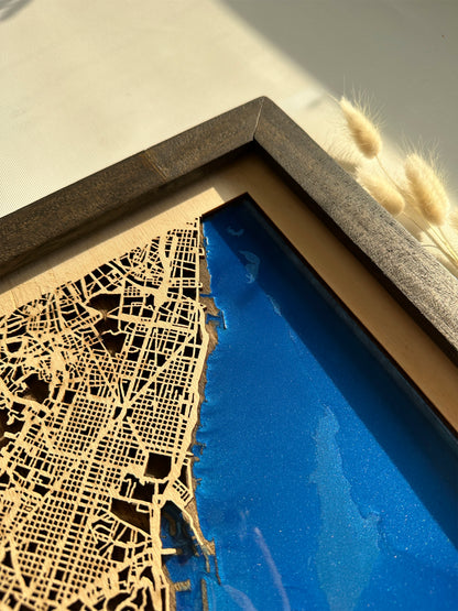 Barselona Ahşap Harita Duvar Sanatı | Zamansız Şehir Manzaraları