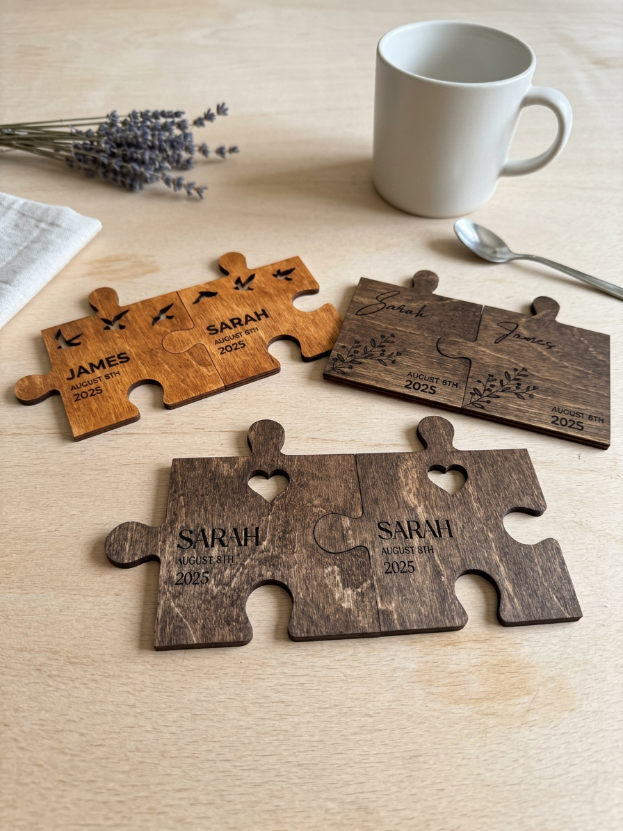 Puzzle Tasarımlı Kişiye Özel Bardak Altlığı Seti