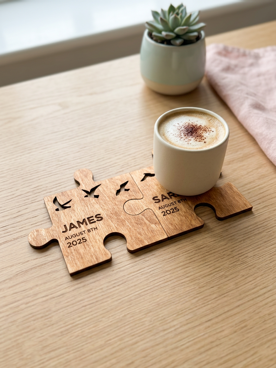 Puzzle Tasarımlı Kişiye Özel Bardak Altlığı Seti