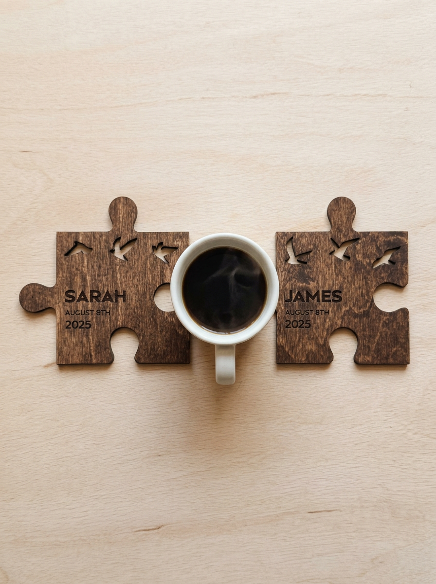 Puzzle Tasarımlı Kişiye Özel Bardak Altlığı Seti