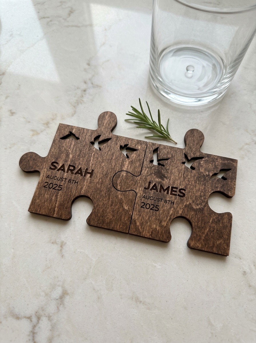 Puzzle Tasarımlı Kişiye Özel Bardak Altlığı Seti