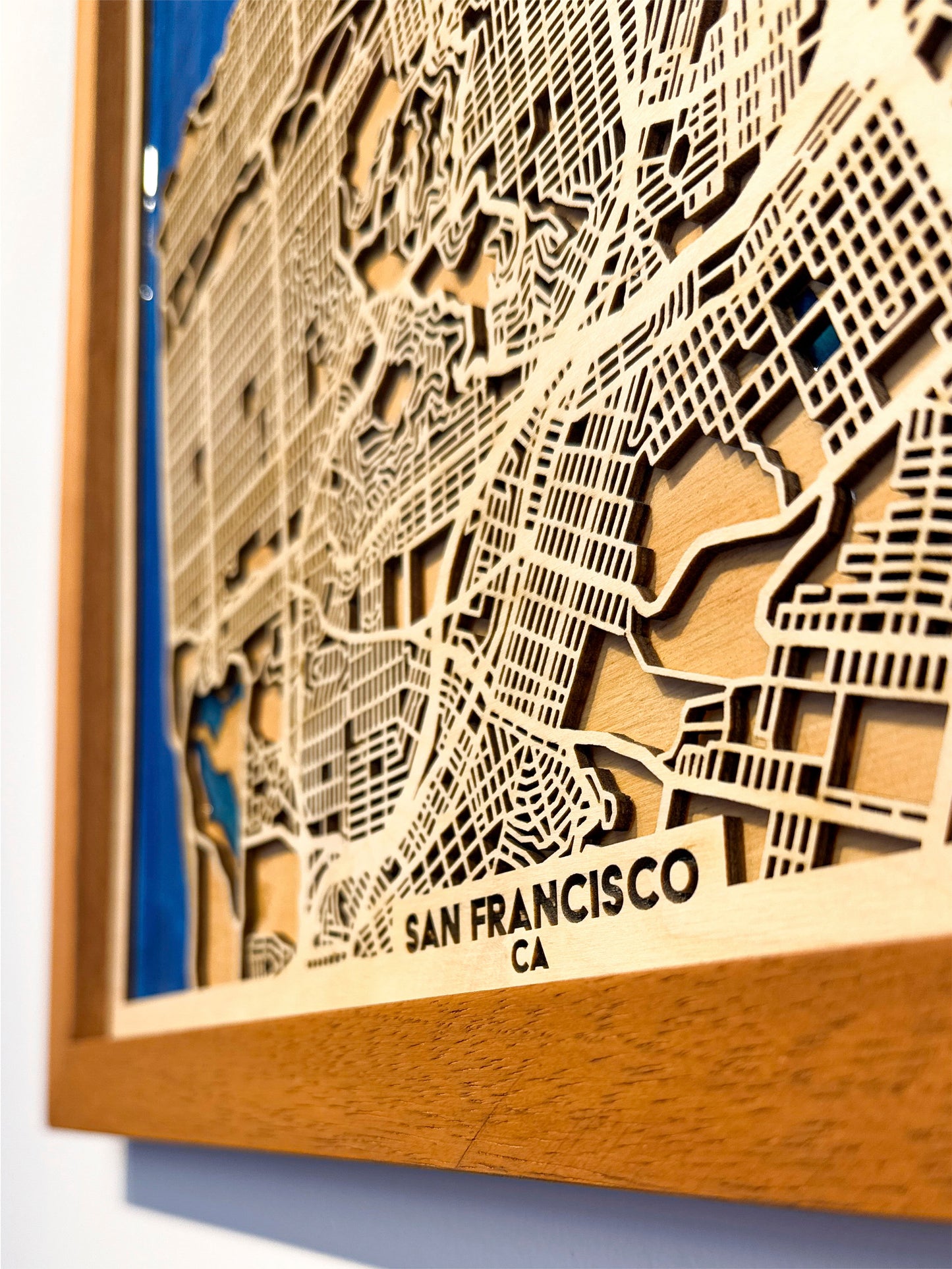 San Francisco Ahşap Şehir Haritası | El Yapımı Epoksi Duvar Sanatı