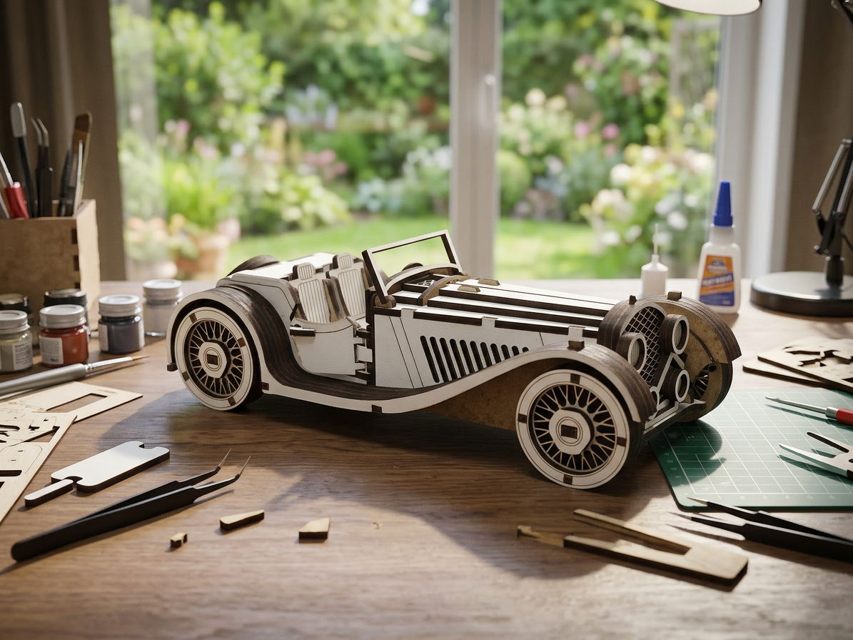 Ahşap Kendin Yap Minyatür Klasik Araba Maketi (DİY) - 3D Renkli Puzzle