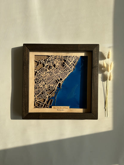 Barselona Ahşap Harita Duvar Sanatı | Zamansız Şehir Manzaraları