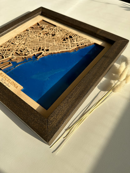 Barselona Ahşap Harita Duvar Sanatı | Zamansız Şehir Manzaraları