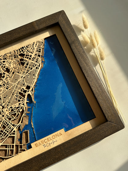 Barselona Ahşap Harita Duvar Sanatı | Zamansız Şehir Manzaraları