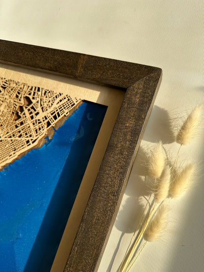 Barselona Ahşap Harita Duvar Sanatı | Zamansız Şehir Manzaraları