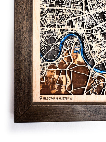 Londra Epoksi Ahşap Kazıma Şehir Haritası |  The Beatles, Sherlock Holmes, Bowie ve Daha Fazlasından Özel Set. Uzaklara Gitme ve Çift Hediyesi. Detaylı Harita