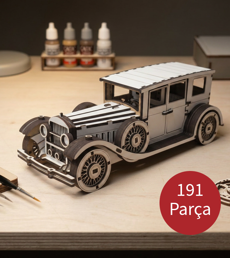 Ahşap Kendin Yap Minyatür Geniş Klasik Araba Maketi (DİY) - 3D Renkli Puzzle