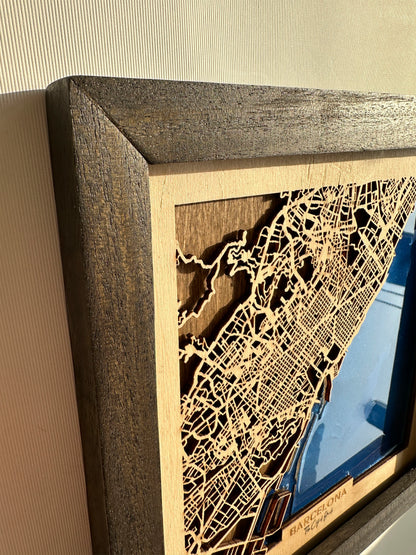 Barselona Ahşap Harita Duvar Sanatı | Zamansız Şehir Manzaraları