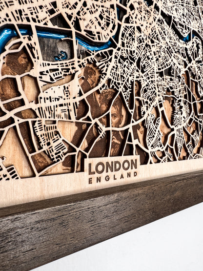 Londra Epoksi Ahşap Kazıma Şehir Haritası |  The Beatles, Sherlock Holmes, Bowie ve Daha Fazlasından Özel Set. Uzaklara Gitme ve Çift Hediyesi. Detaylı Harita