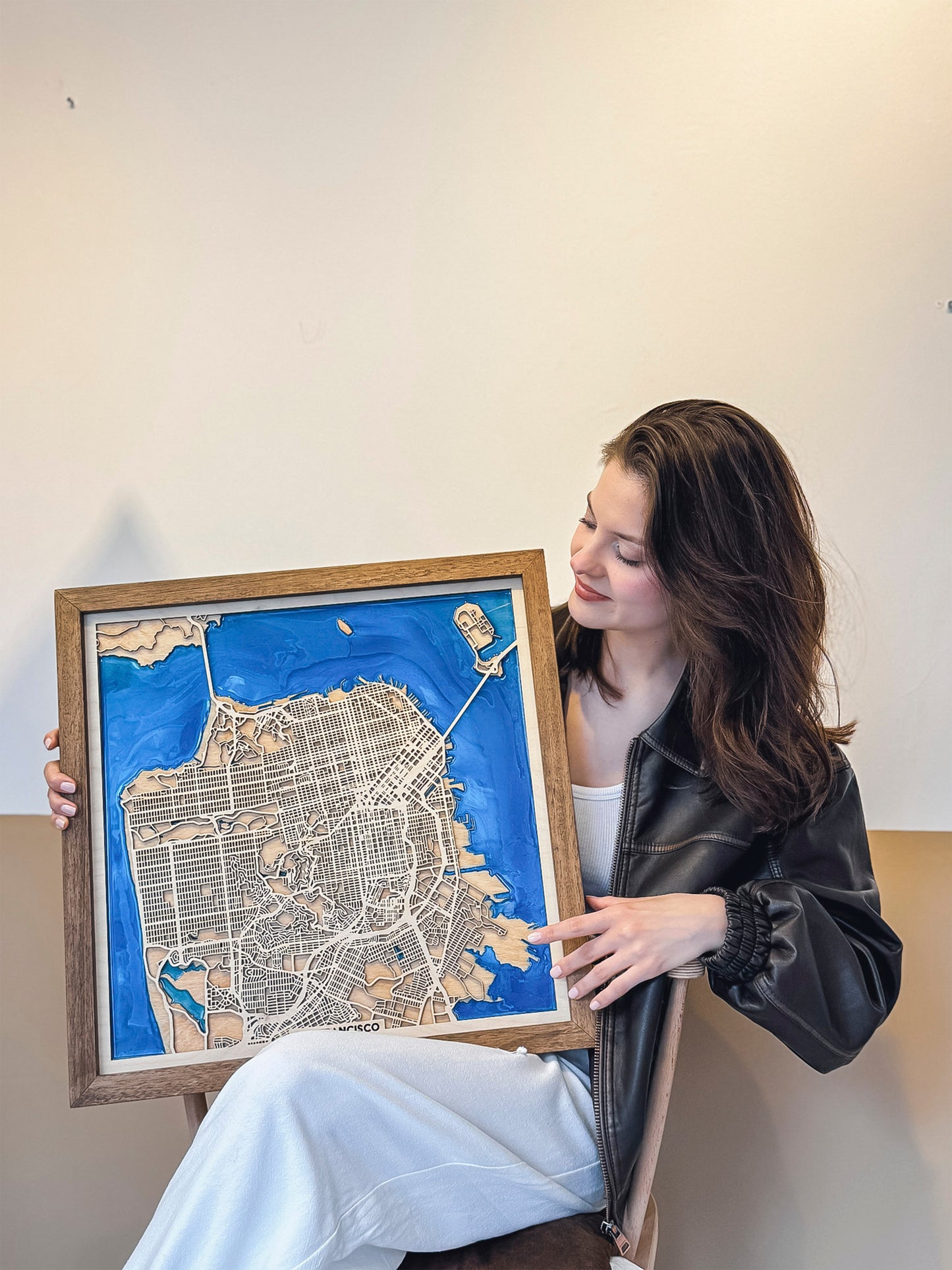 San Francisco Ahşap Şehir Haritası | El Yapımı Epoksi Duvar Sanatı