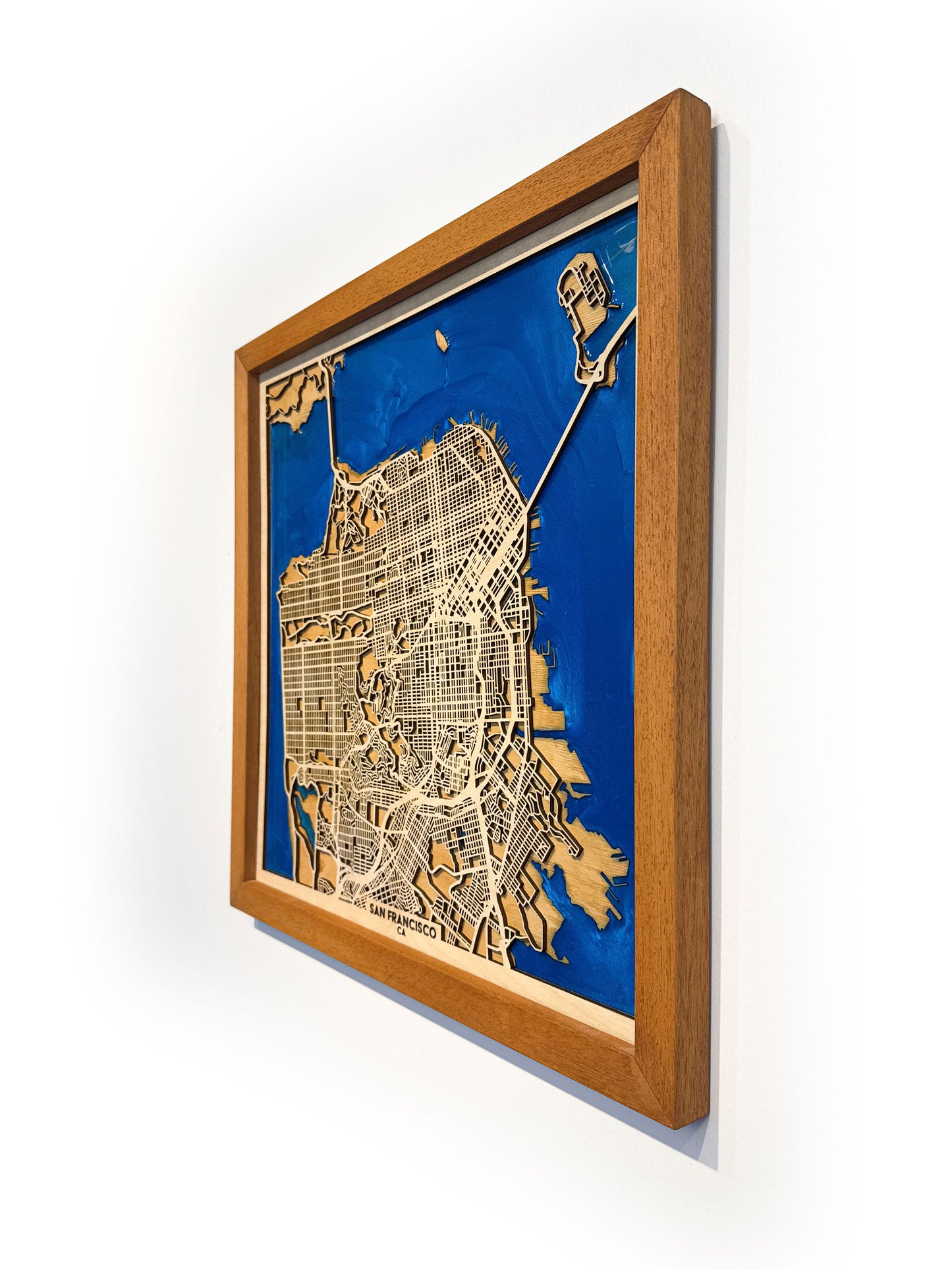 San Francisco Ahşap Şehir Haritası | El Yapımı Epoksi Duvar Sanatı