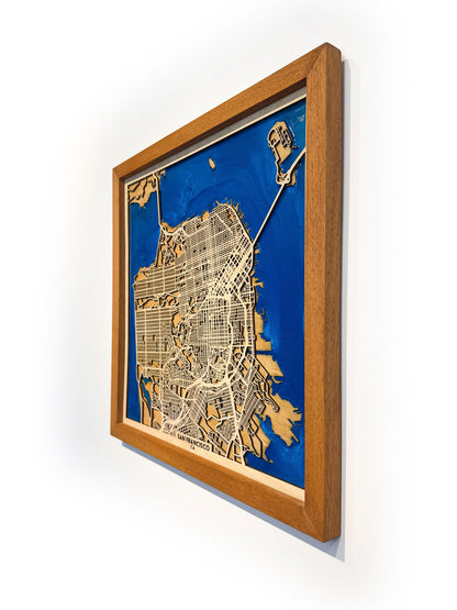 San Francisco Ahşap Şehir Haritası | El Yapımı Epoksi Duvar Sanatı