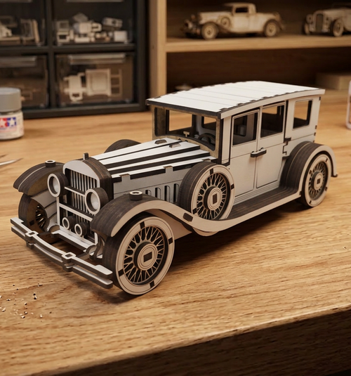 Ahşap Kendin Yap Minyatür Geniş Klasik Araba Maketi (DİY) - 3D Renkli Puzzle