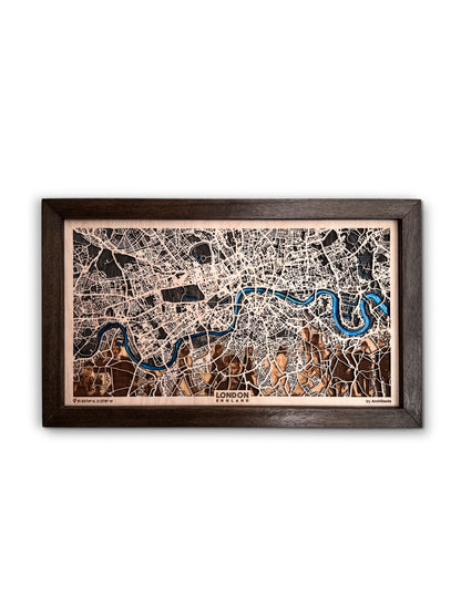 Londra Epoksi Ahşap Kazıma Şehir Haritası |  The Beatles, Sherlock Holmes, Bowie ve Daha Fazlasından Özel Set. Uzaklara Gitme ve Çift Hediyesi. Detaylı Harita