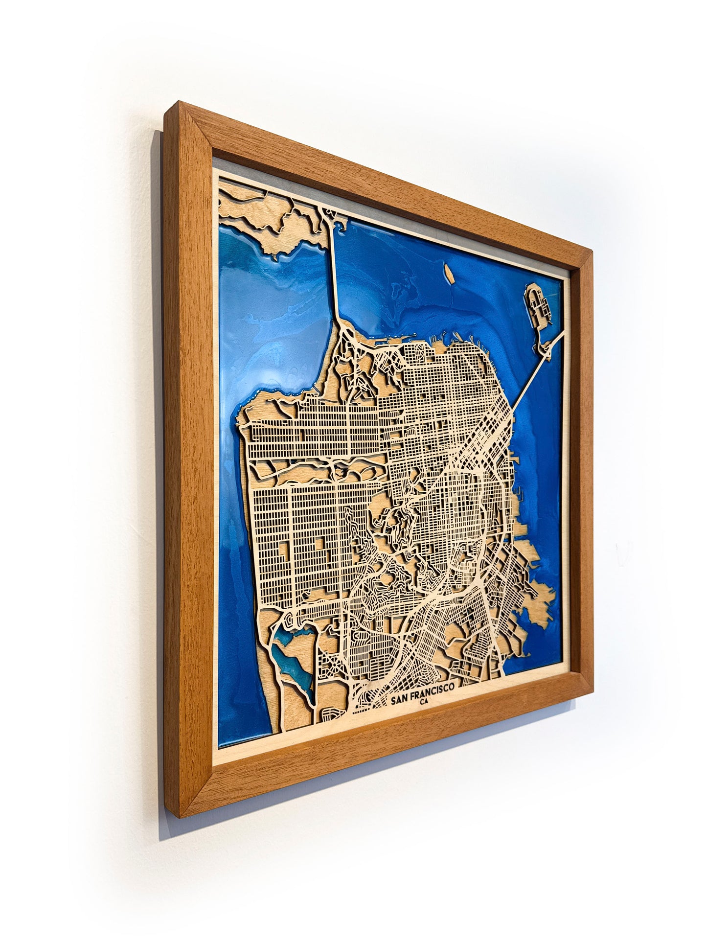 San Francisco Ahşap Şehir Haritası | El Yapımı Epoksi Duvar Sanatı