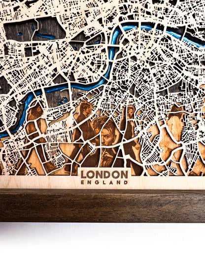 Londra Epoksi Ahşap Kazıma Şehir Haritası |  The Beatles, Sherlock Holmes, Bowie ve Daha Fazlasından Özel Set. Uzaklara Gitme ve Çift Hediyesi. Detaylı Harita
