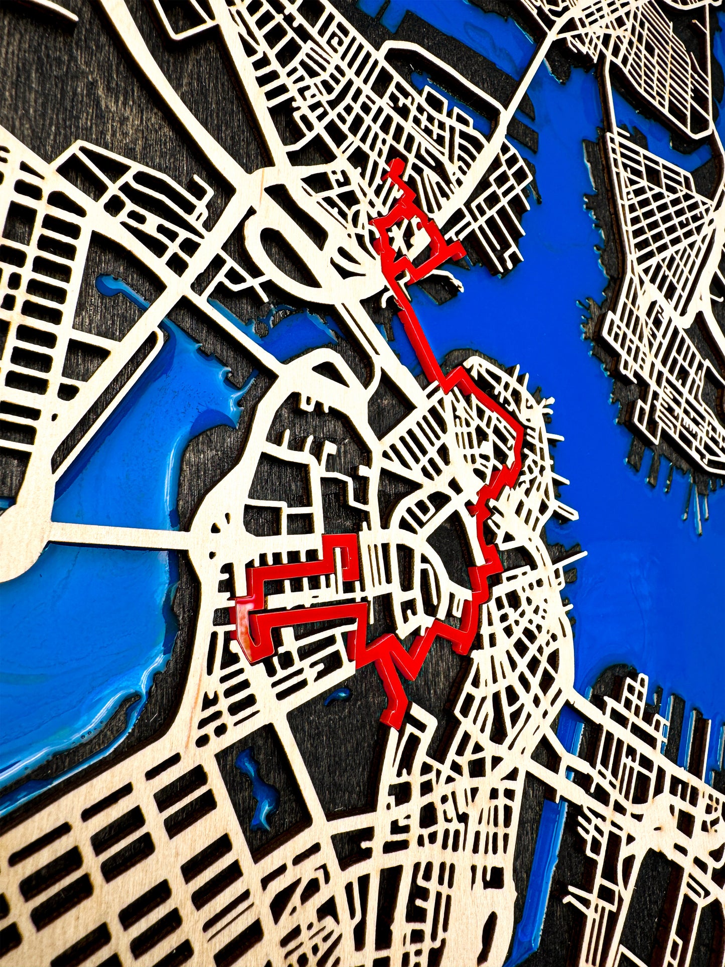 Boston Epoksi Haritası | Özgürlük Yolu Ahşap Haritası | El Yapımı Epoksi Duvar Sanatı