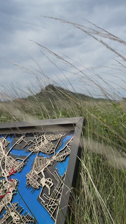 Boston Epoksi Haritası | Özgürlük Yolu Ahşap Haritası | El Yapımı Epoksi Duvar Sanatı