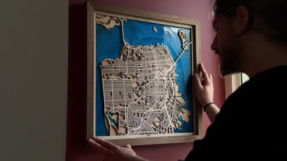 San Francisco Ahşap Şehir Haritası | El Yapımı Epoksi Duvar Sanatı